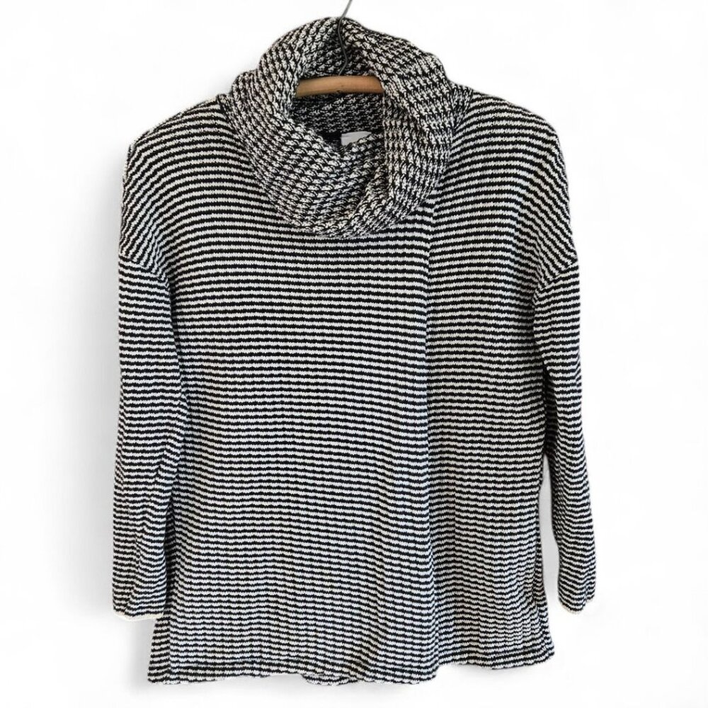 Cabi Fergie Black & White Striped Cotton Cowl Neck Sweater Size S
